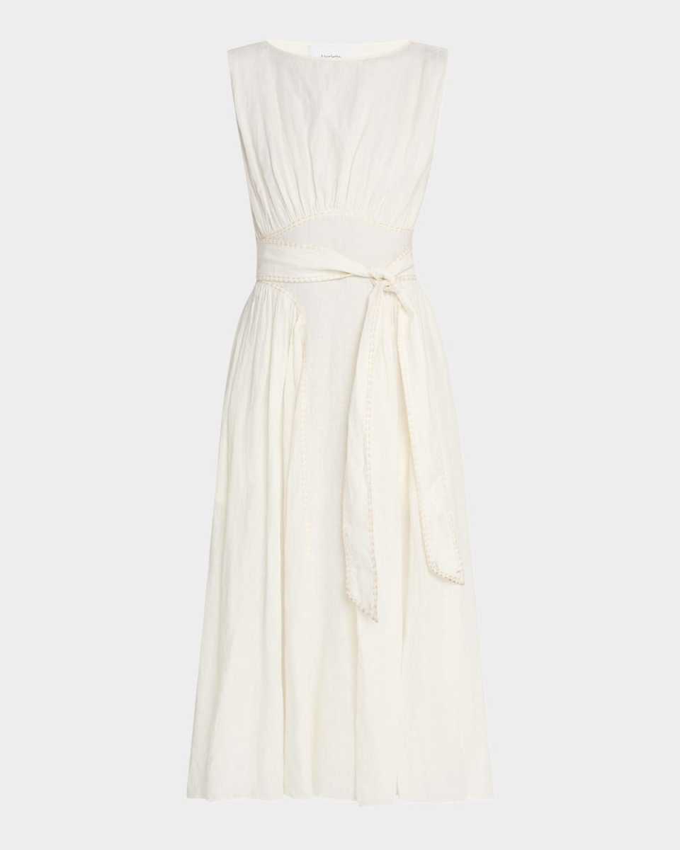 Verena Topstitched Linen Midi Dress